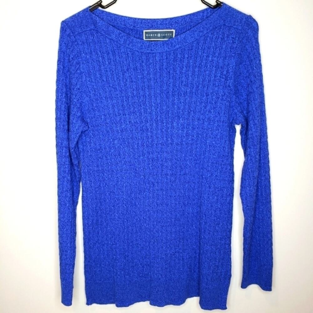 Karen Scott Cable Knit Sweater Blue Small